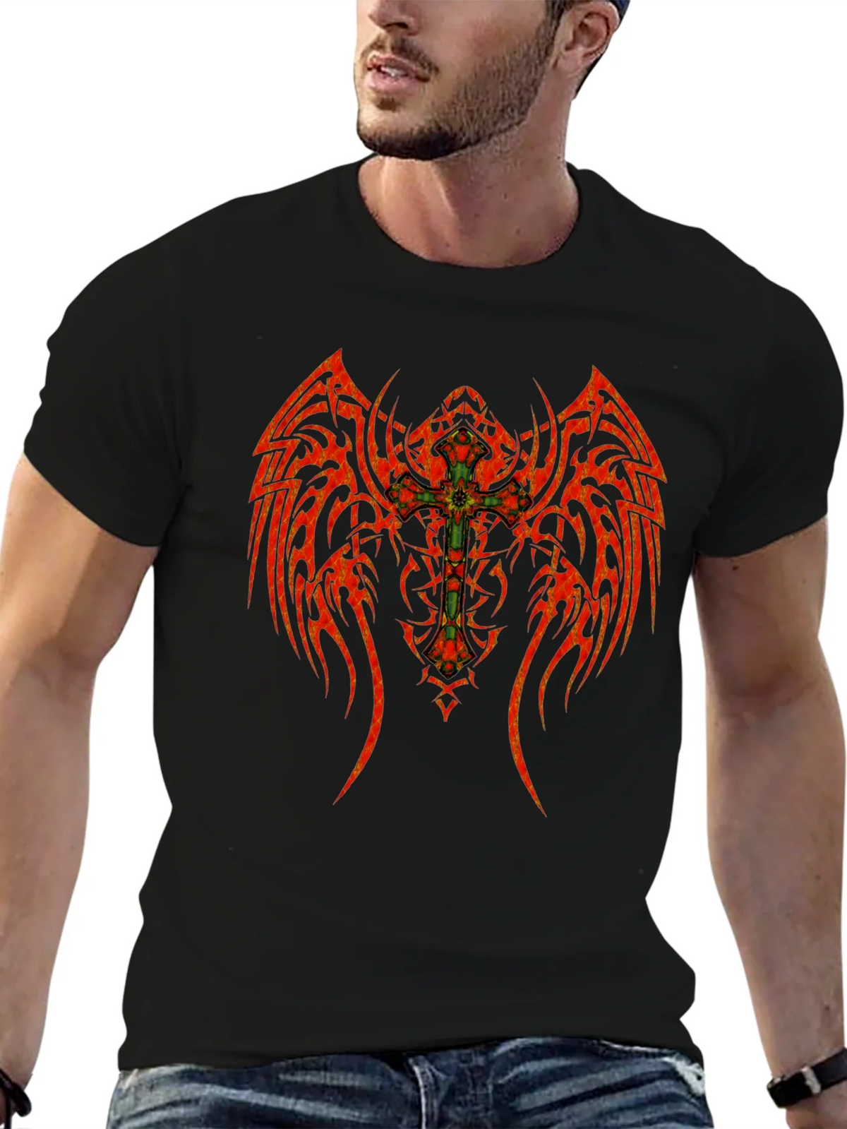 Tribal Winged Cross Graphic T-Shirt product image 6