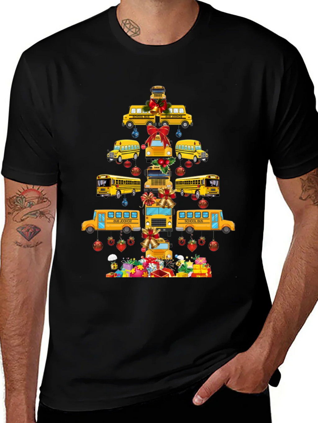 Festive School Bus Christmas Tree T-Shirt product image 1