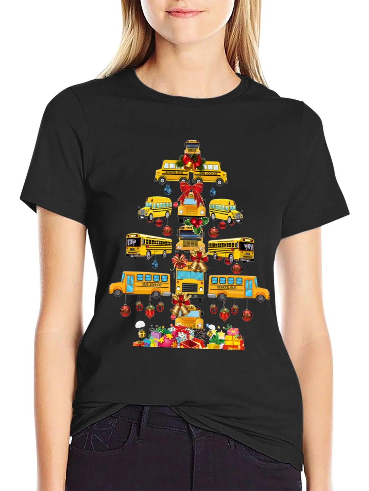 Festive School Bus Christmas Tree T-Shirt product image 2
