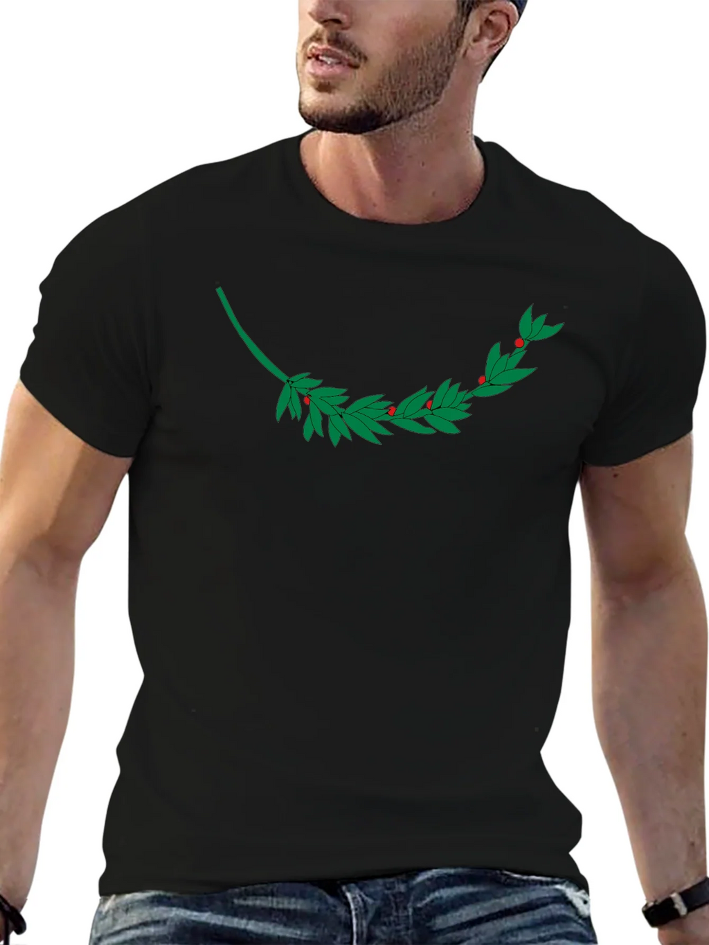 Black T-Shirt with Laurel Branch Design product image 6
