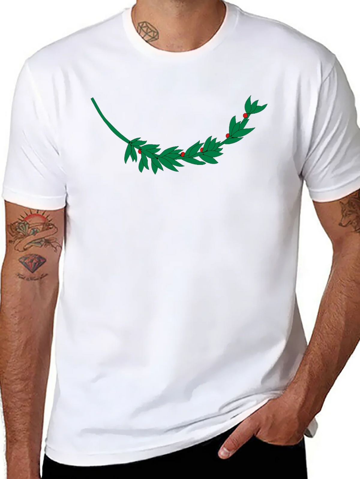 Black T-Shirt with Laurel Branch Design product image 7
