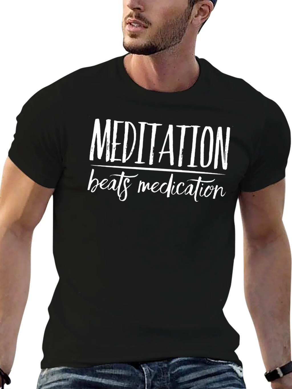 Meditation Beats Medication Black T-Shirt product image 2