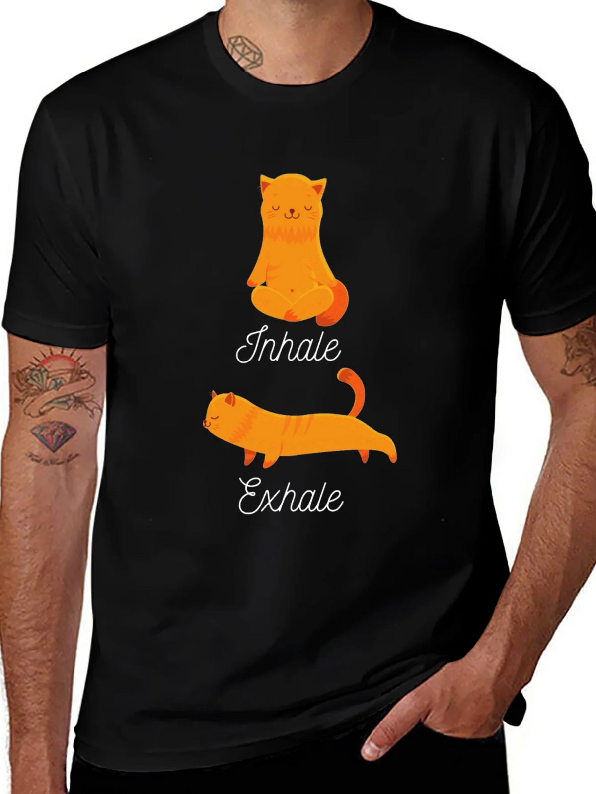 Yoga Cat Inhale Exhale Black T-Shirt product image 1