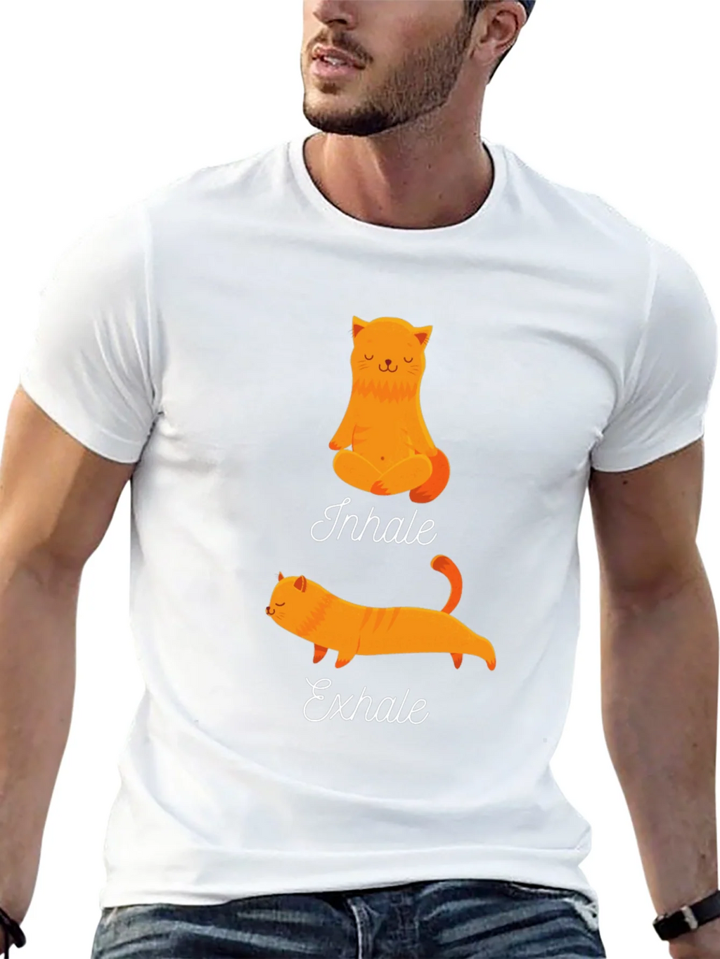 Yoga Cat Inhale Exhale Black T-Shirt product image 5