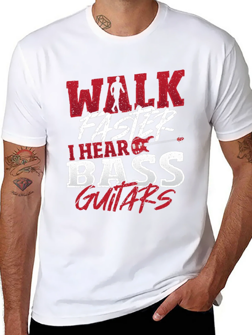 Walk Faster I Hear Bass Guitars Black T-Shirt product image 7