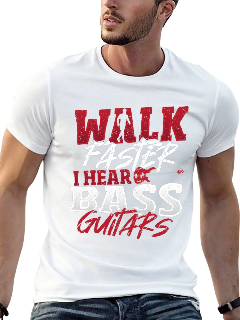 Walk Faster I Hear Bass Guitars Black T-Shirt product image 12