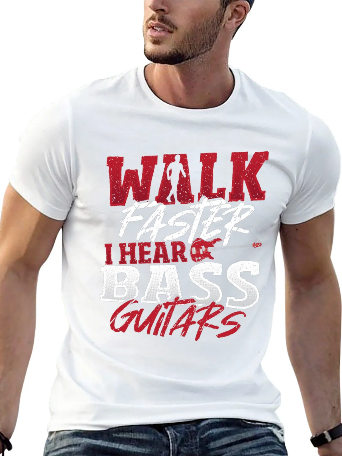 Walk Faster I Hear Bass Guitars Black T-Shirt product image 12