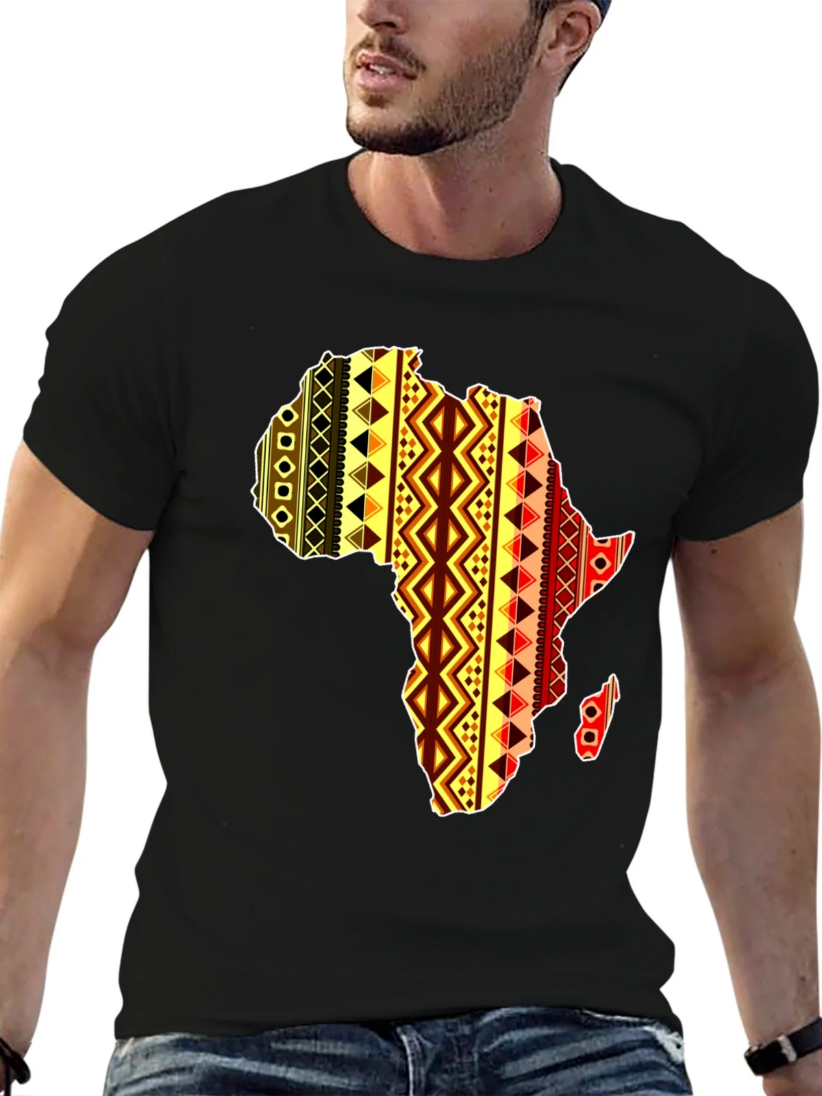 Africa Map Pattern Mens Black T-Shirt product image 1