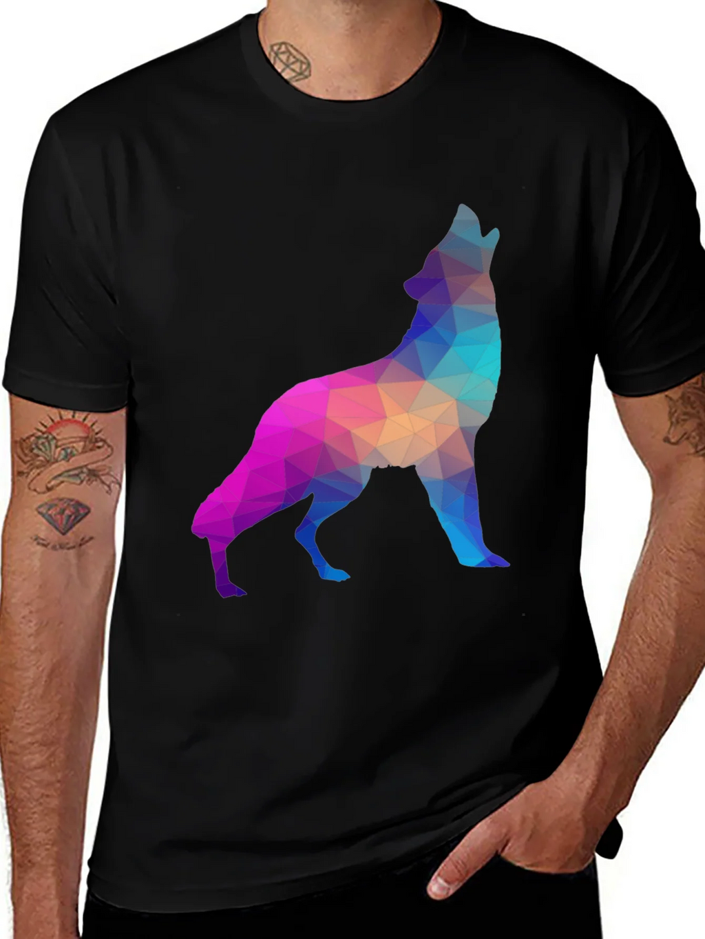 Geometric Wolf Graphic Tee - Black T-Shirt product image 1