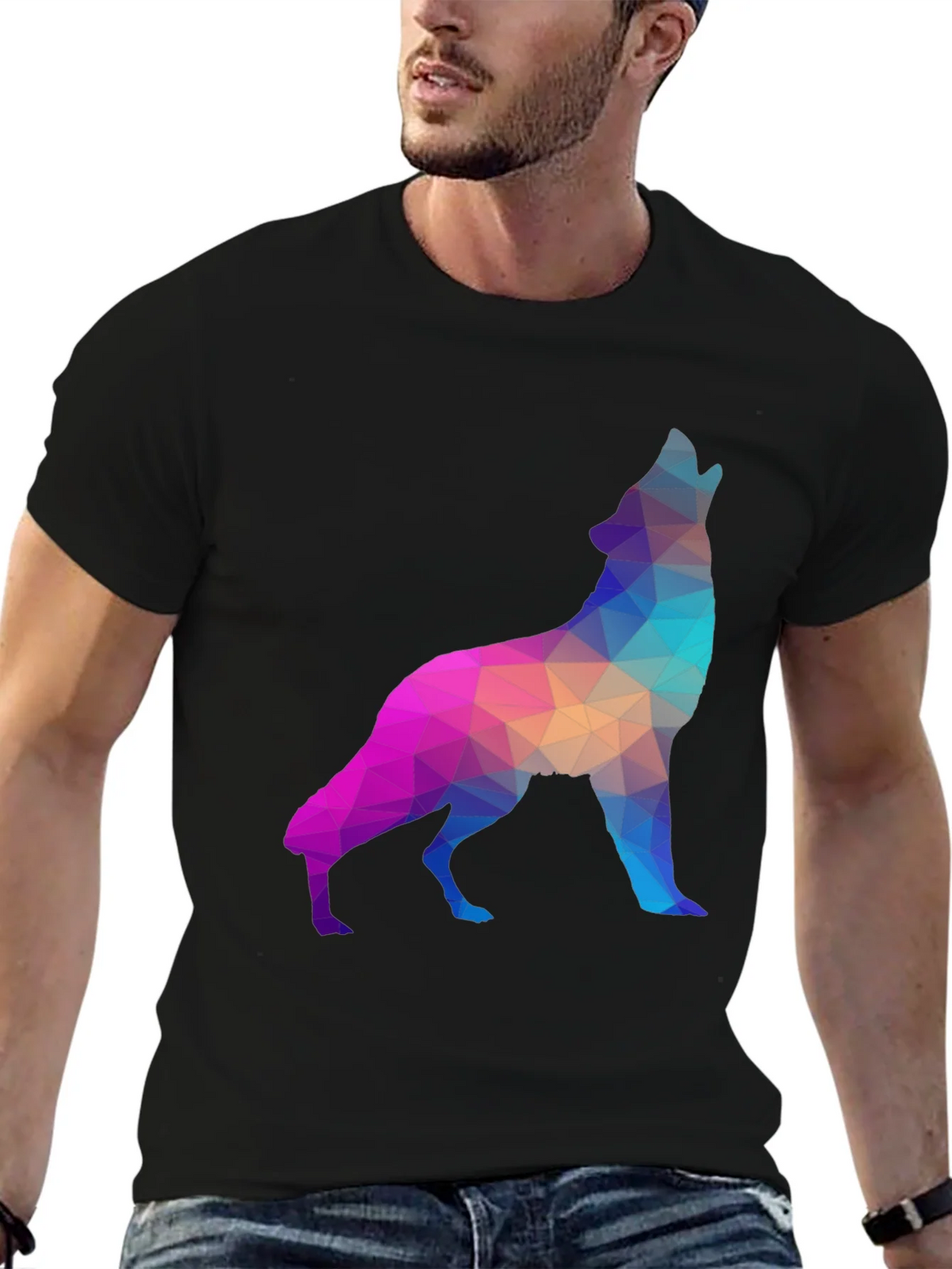Geometric Wolf Graphic Tee - Black T-Shirt product image 4