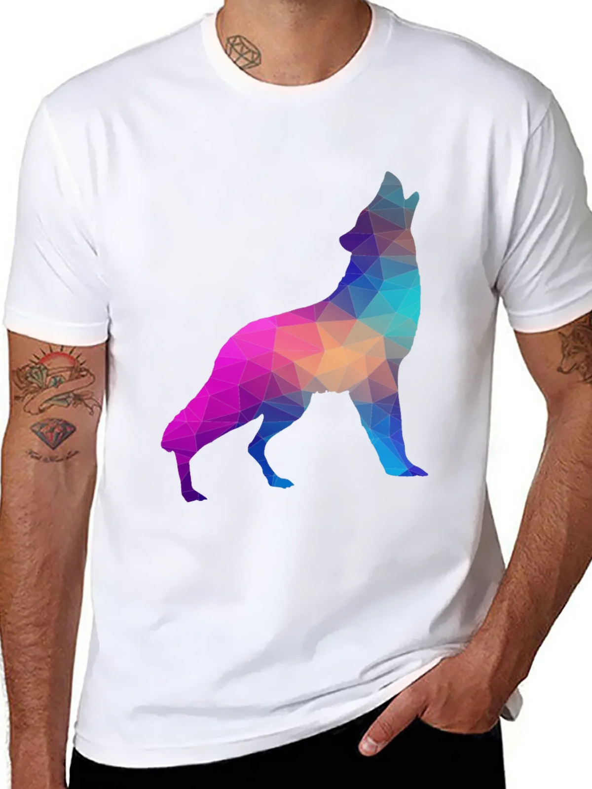 Geometric Wolf Graphic Tee - Black T-Shirt product image 5