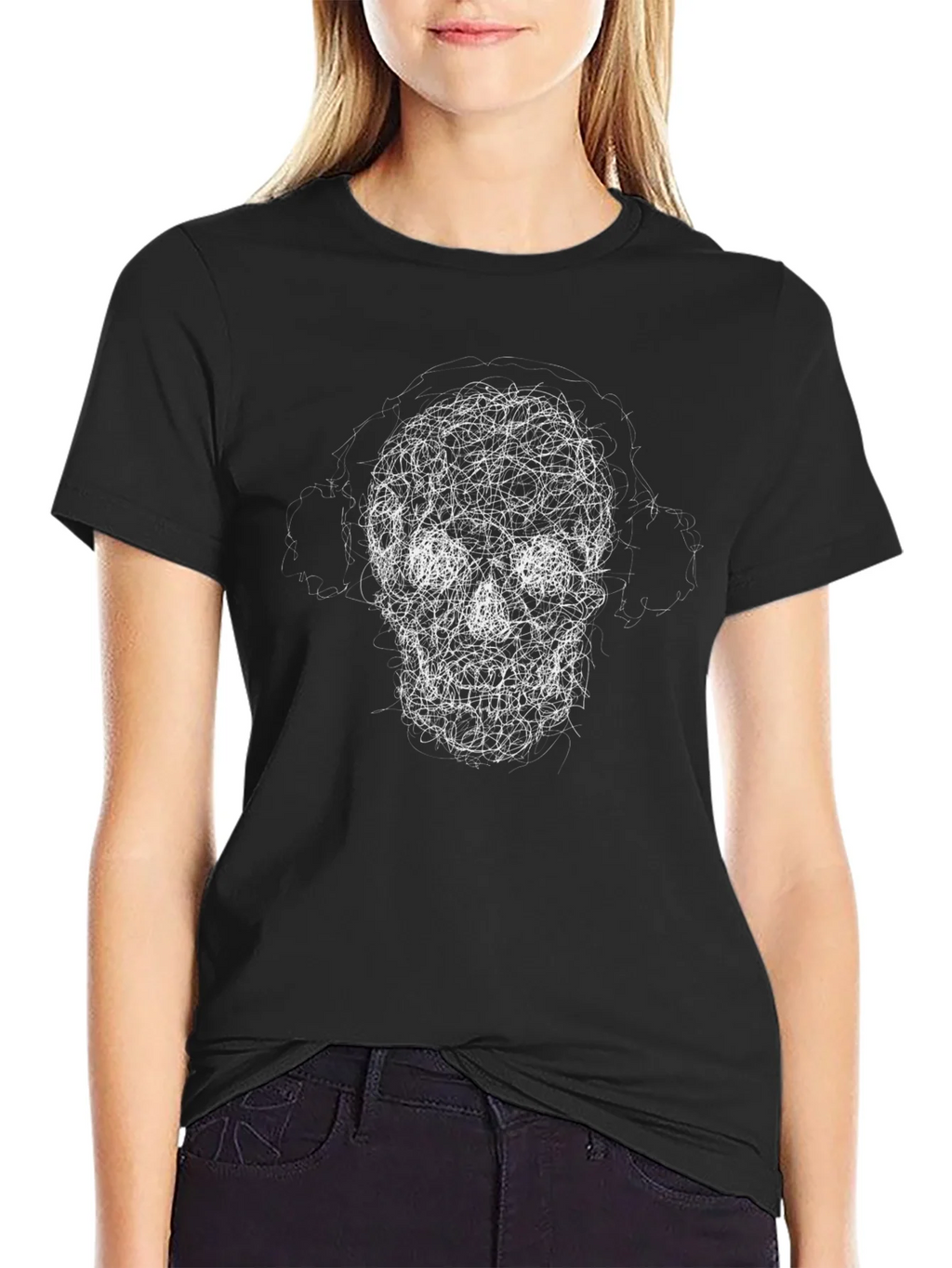 Skull Scribble Graphic Tee - Black Cotton Casual Shirt product image 2