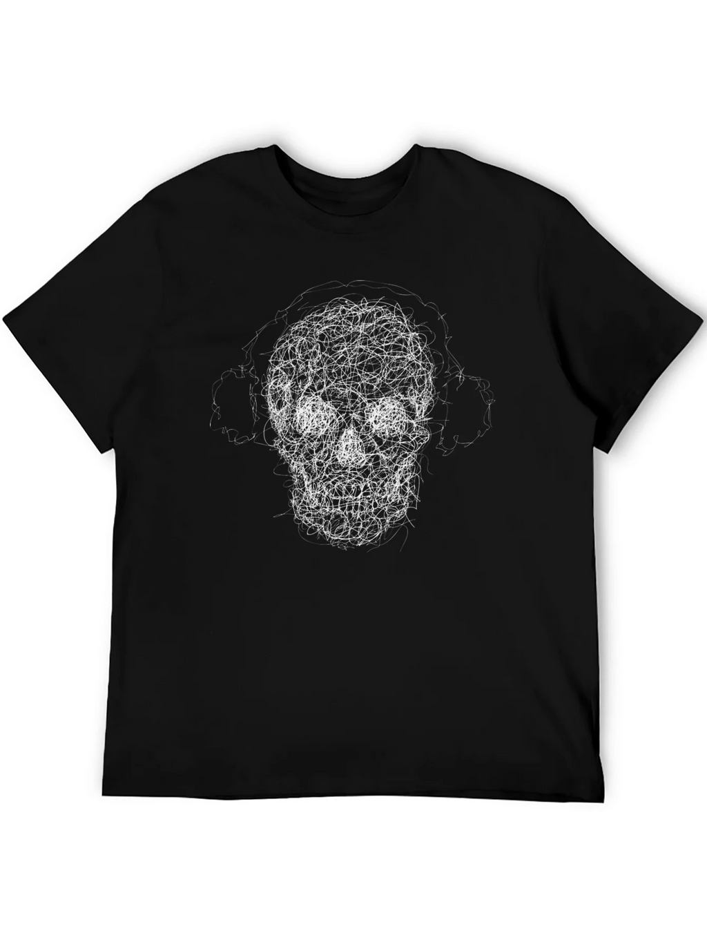 Skull Scribble Graphic Tee - Black Cotton Casual Shirt product image 4