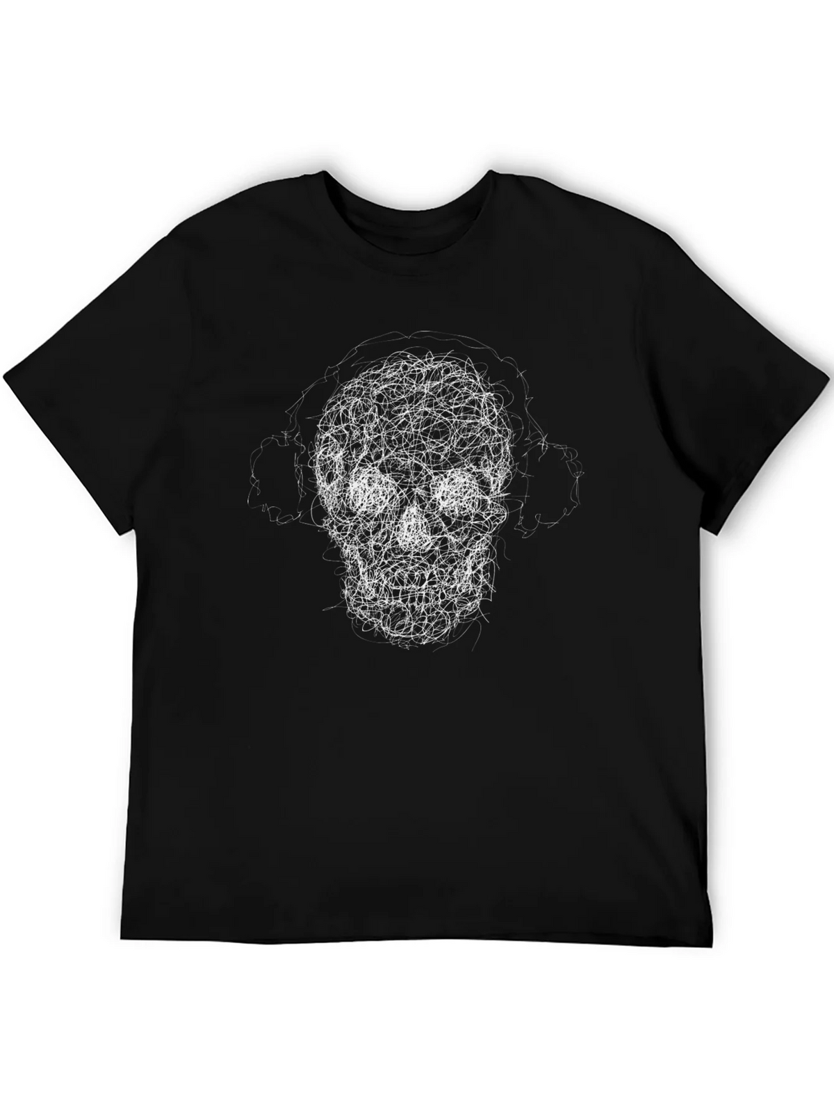 Skull Scribble Graphic Tee - Black Cotton Casual Shirt product image 4