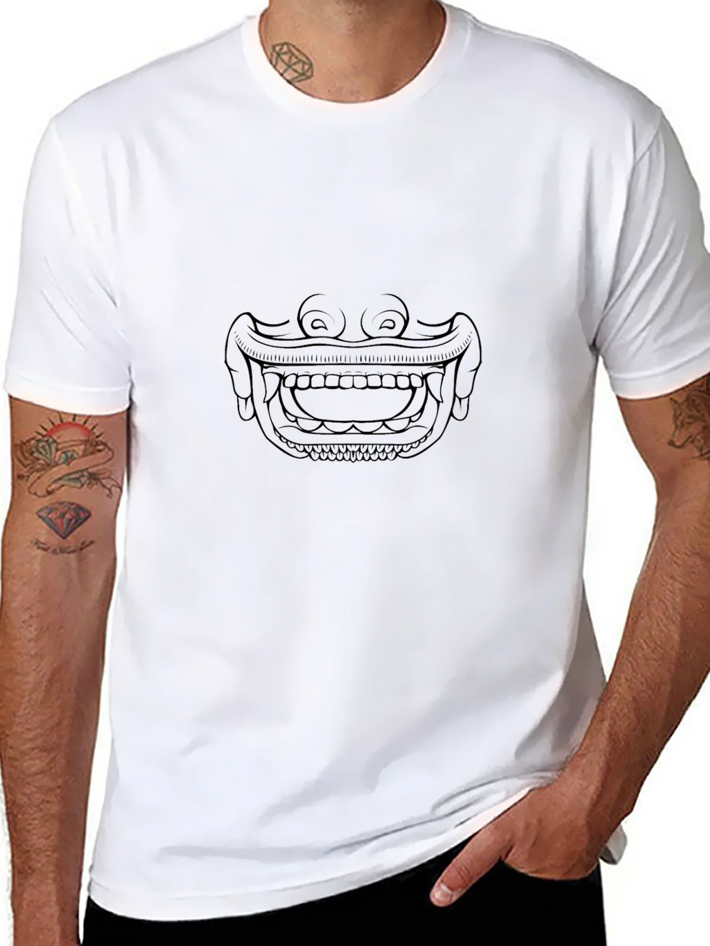 Line Art Mask Graphic Tee - Black Casual Shirt product image 5