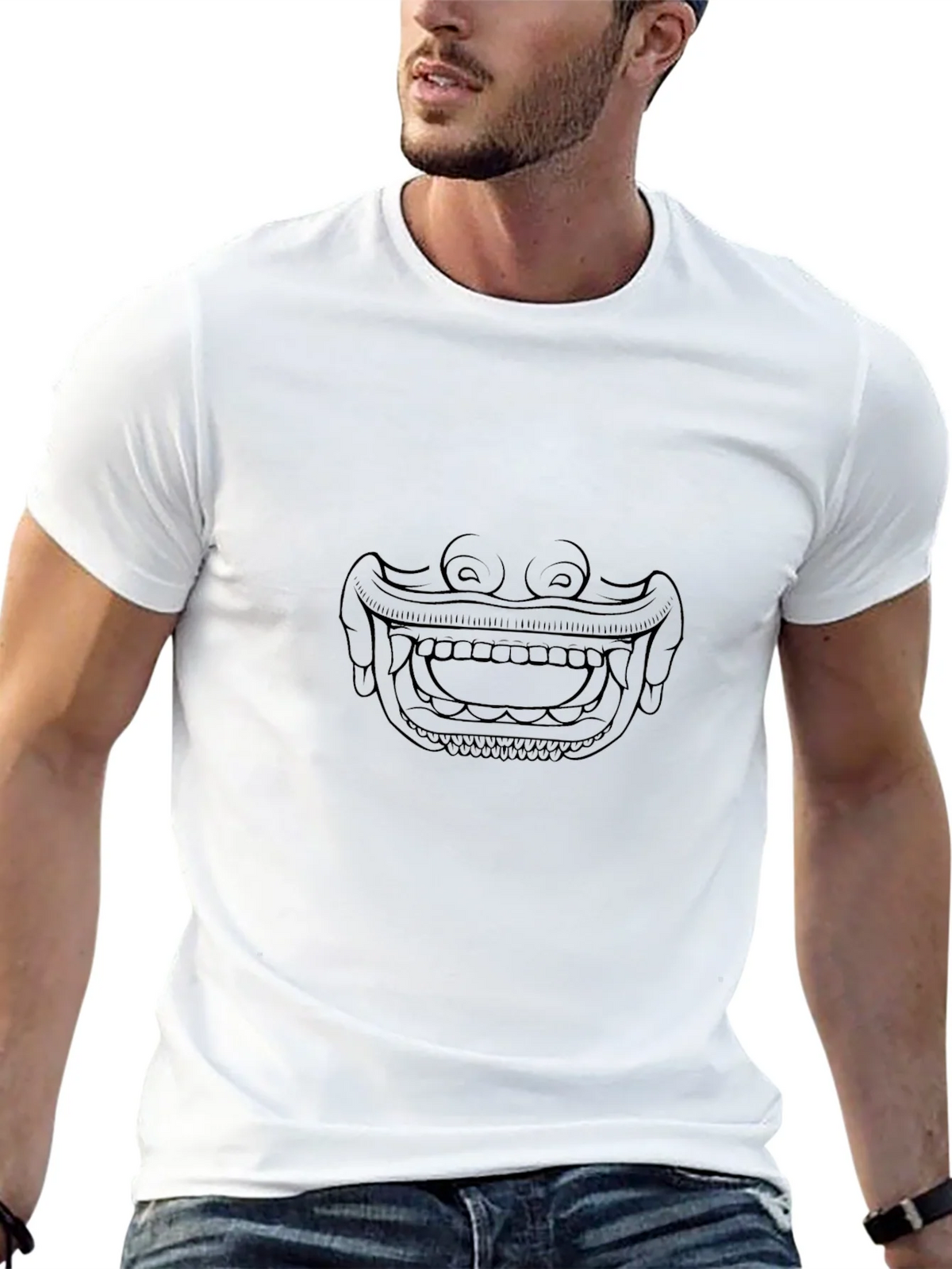 Line Art Mask Graphic Tee - Black Casual Shirt product image 9