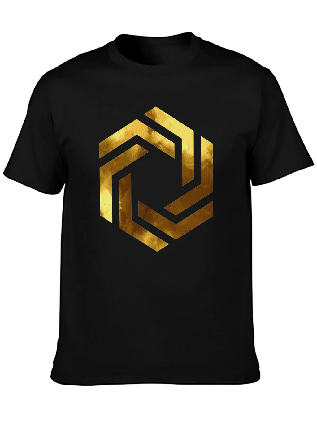 Abstract Geometric Gold Design Black T-Shirt product image 3