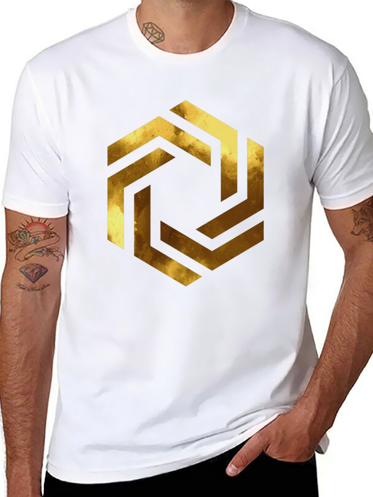 Abstract Geometric Gold Design Black T-Shirt product image 7