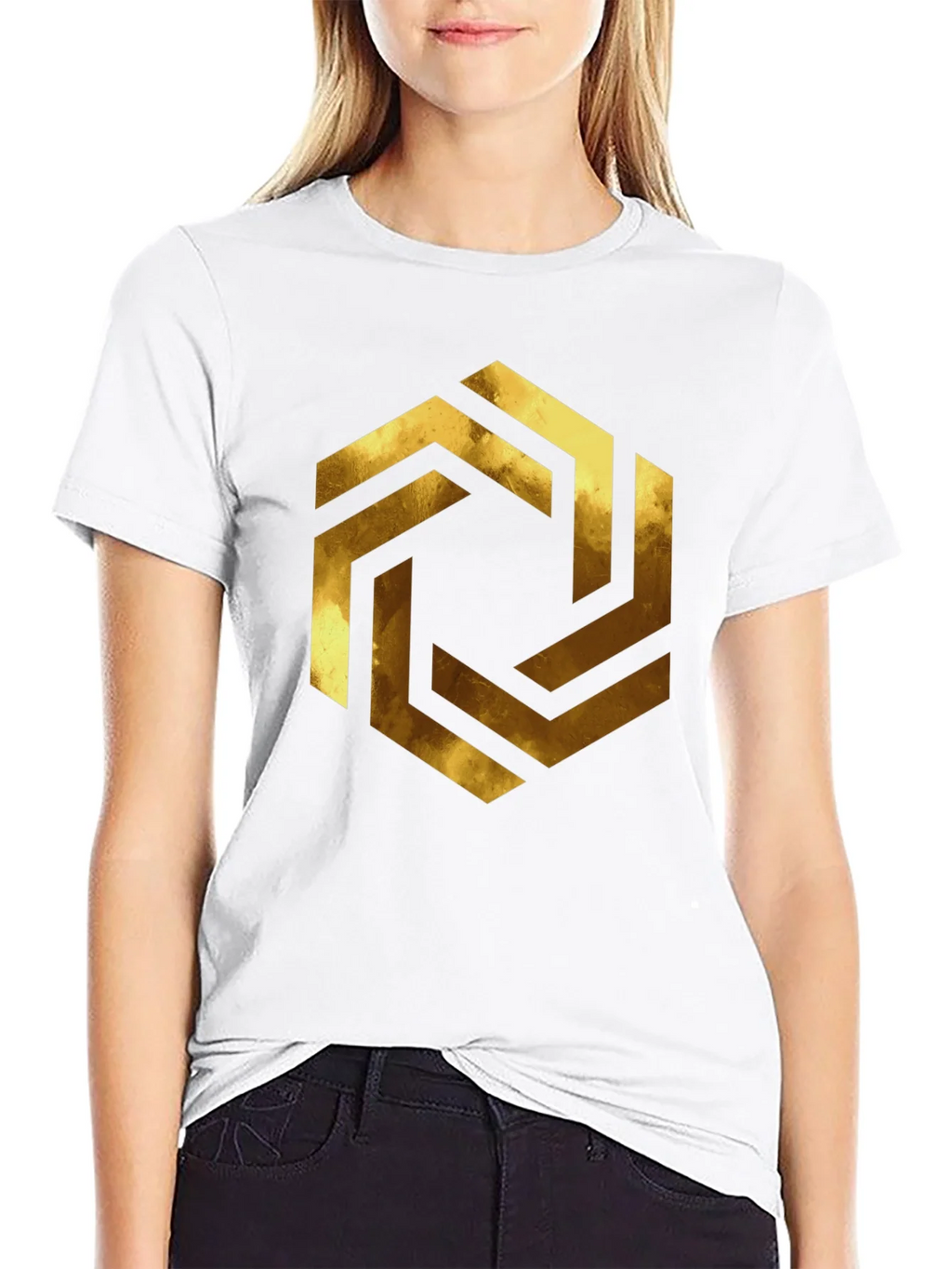 Abstract Geometric Gold Design Black T-Shirt product image 8