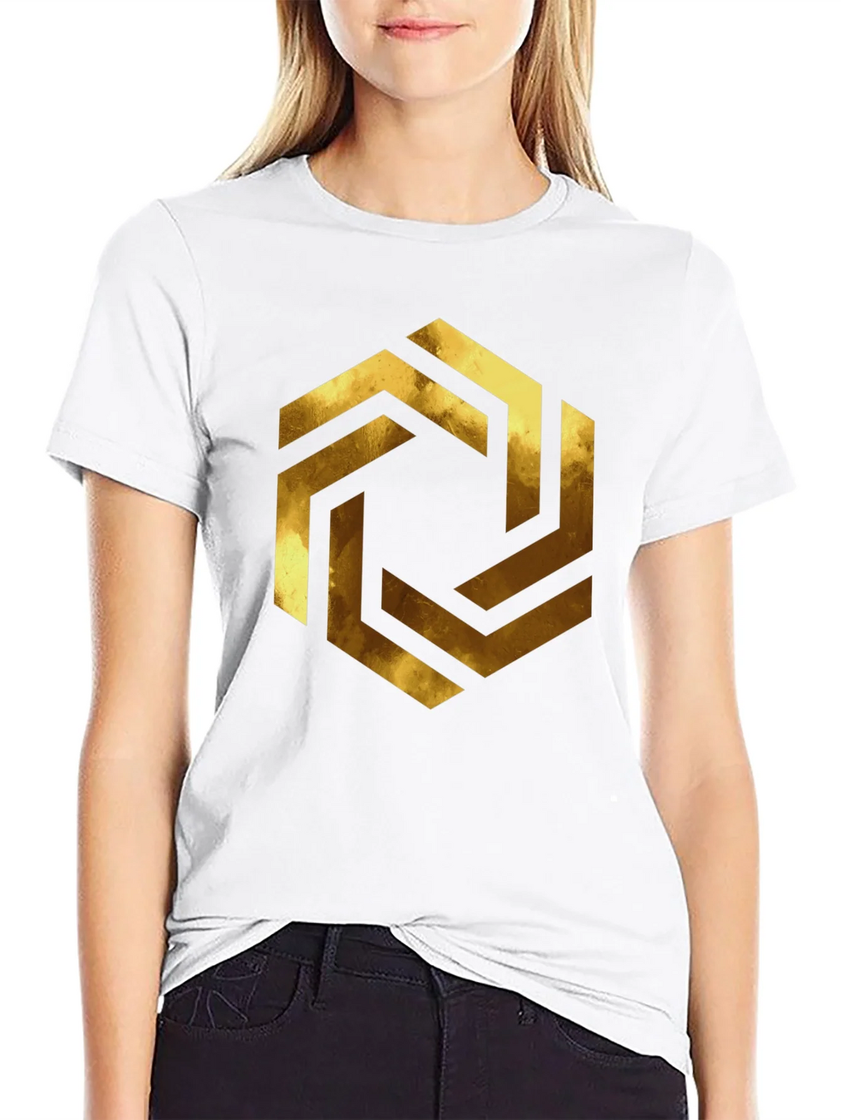 Abstract Geometric Gold Design Black T-Shirt product image 8