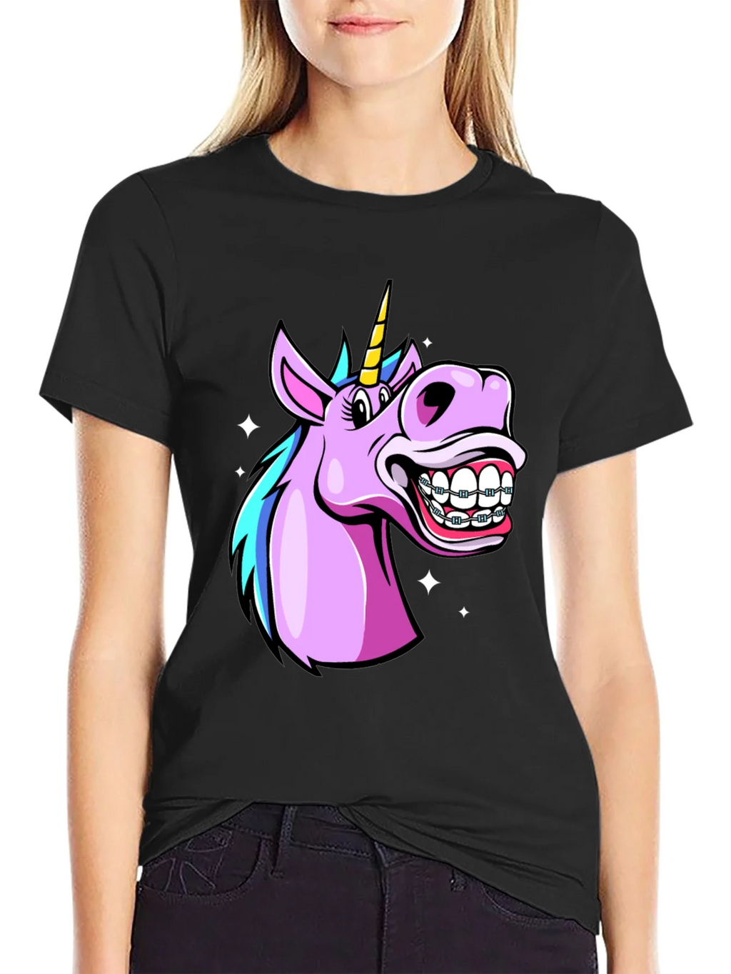 Unicorn Braces Graphic Tee - Funny Cartoon T-Shirt product image 2