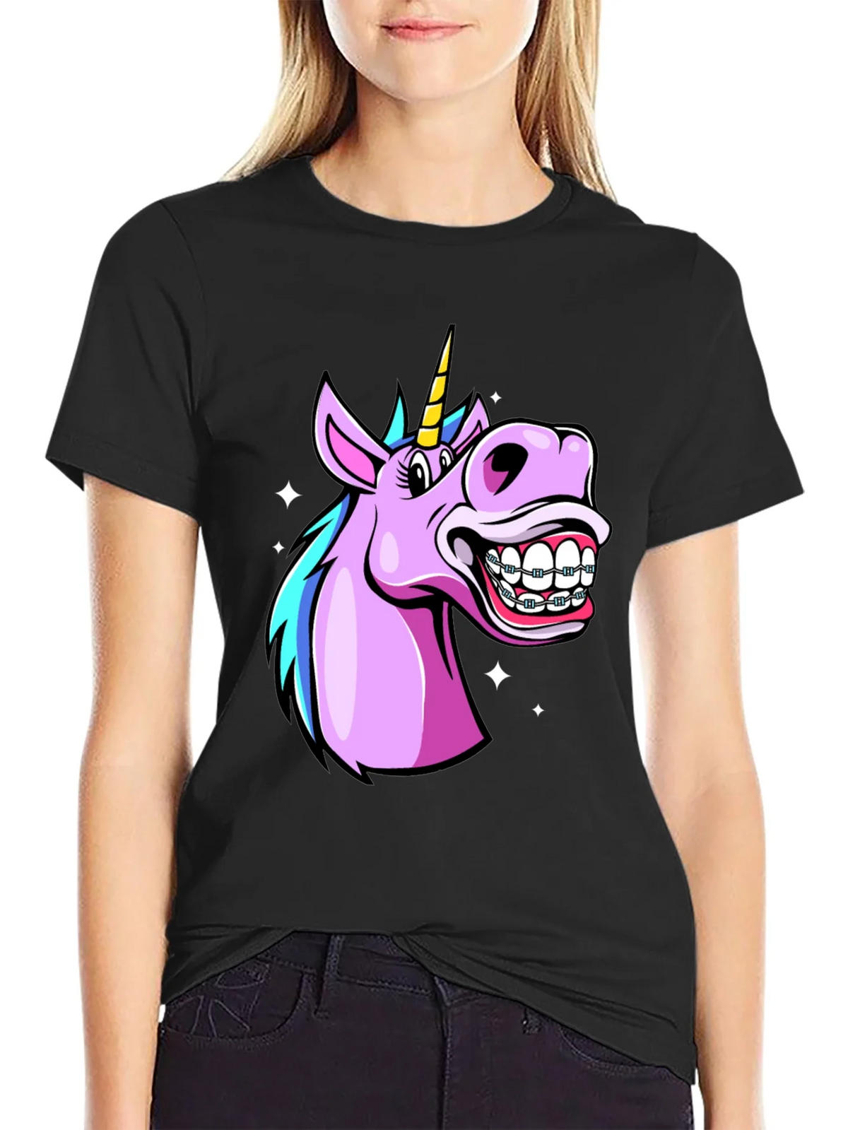 Unicorn Braces Graphic Tee - Funny Cartoon T-Shirt product image 2