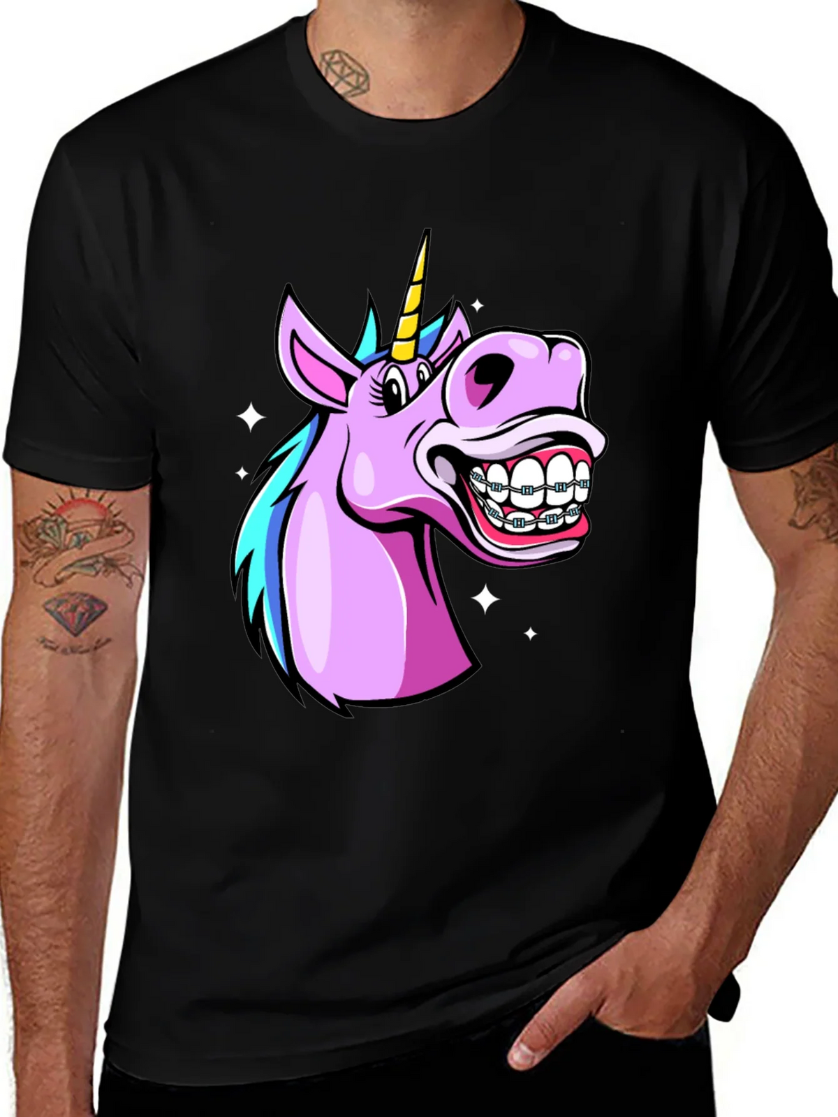 Unicorn Braces Graphic Tee - Funny Cartoon T-Shirt product image 1