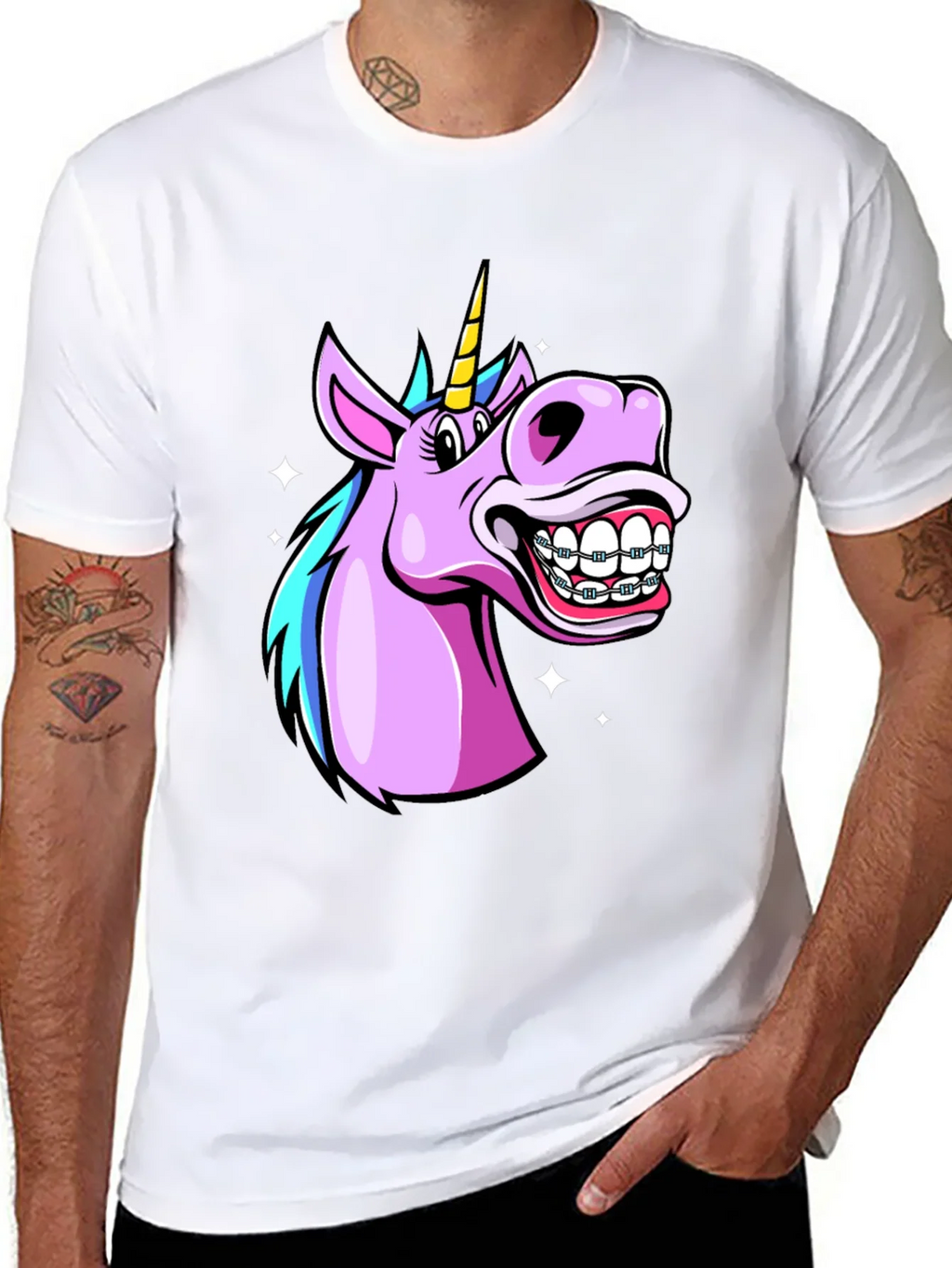 Unicorn Braces Graphic Tee - Funny Cartoon T-Shirt product image 7