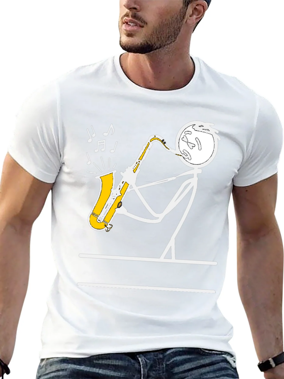 Saxophone Player Stick Figure Graphic Tee product image 12
