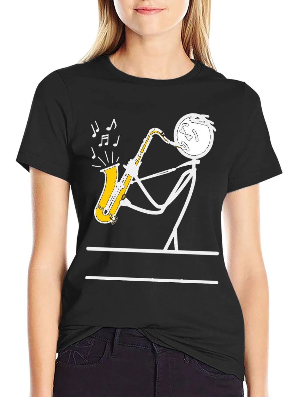 Saxophone Player Stick Figure Graphic Tee product image 2