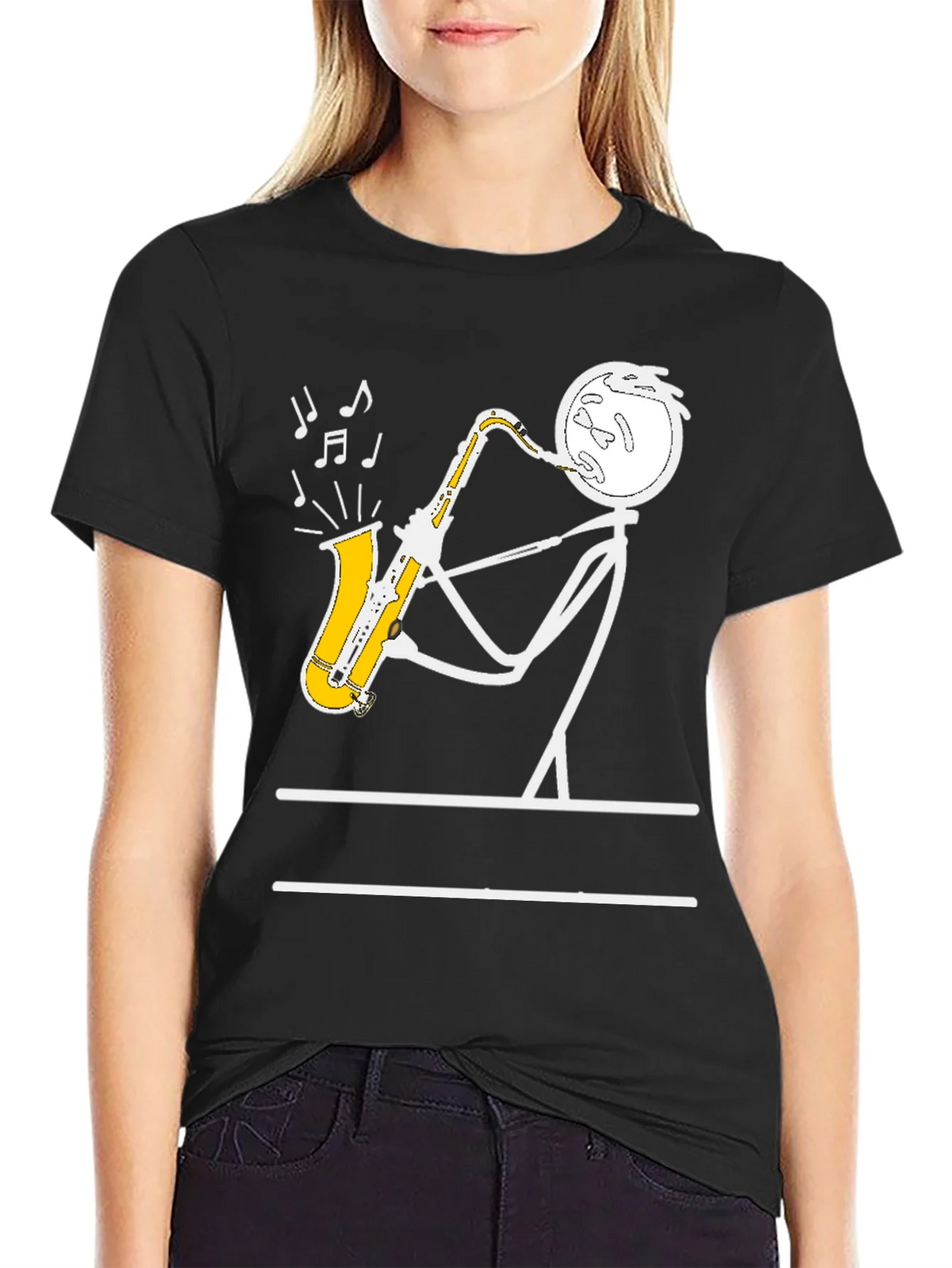 Saxophone Player Stick Figure Graphic Tee product image 2