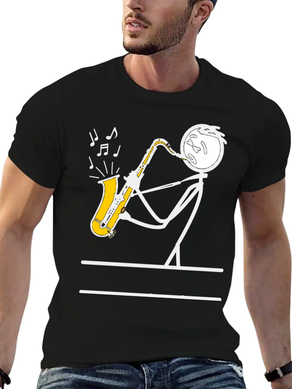 Saxophone Player Stick Figure Graphic Tee product image 6