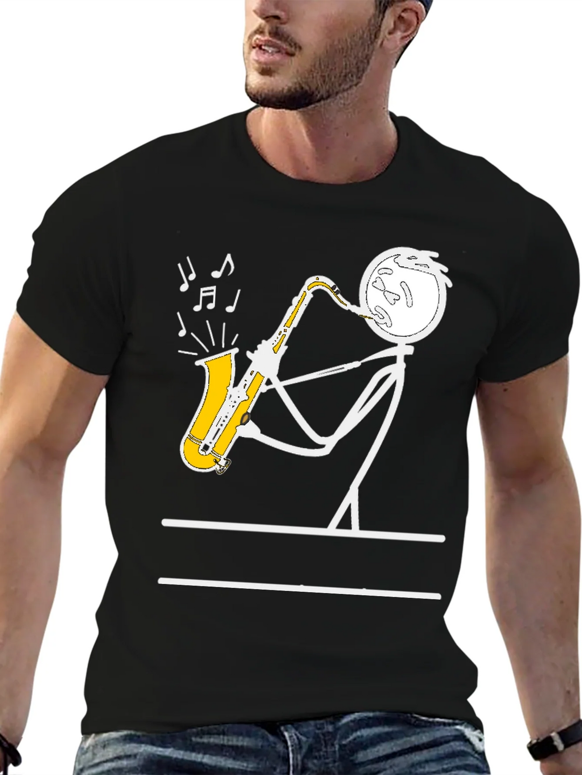 Saxophone Player Stick Figure Graphic Tee product image 6