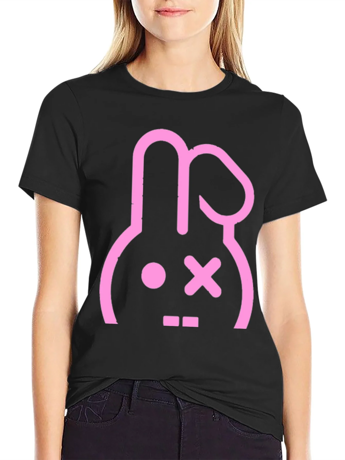 Black T-Shirt with Pink Bunny Graphic product image 2