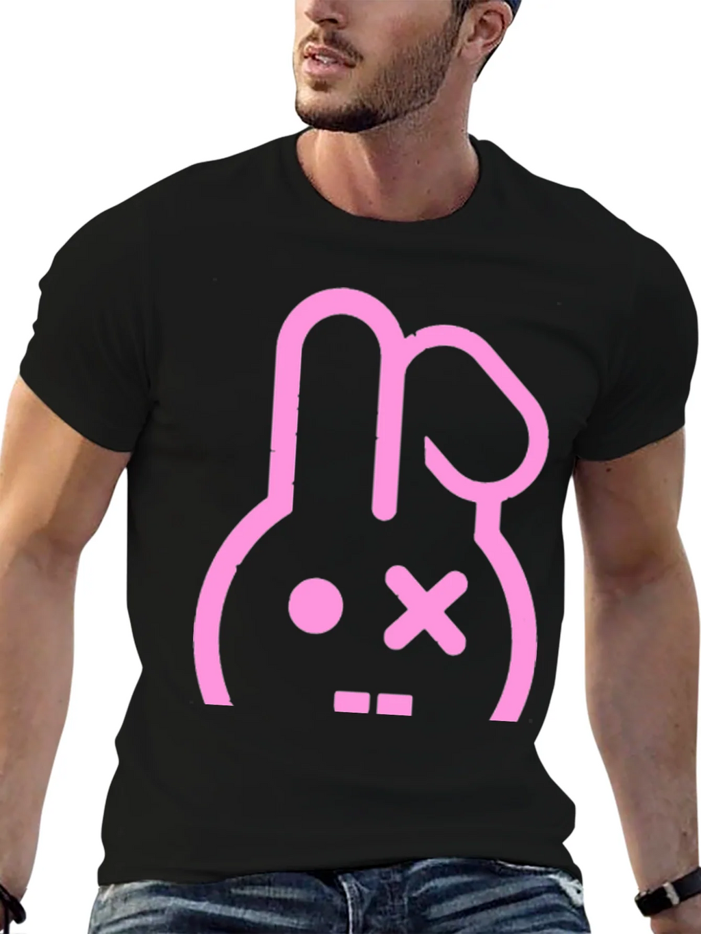 Black T-Shirt with Pink Bunny Graphic product image 6