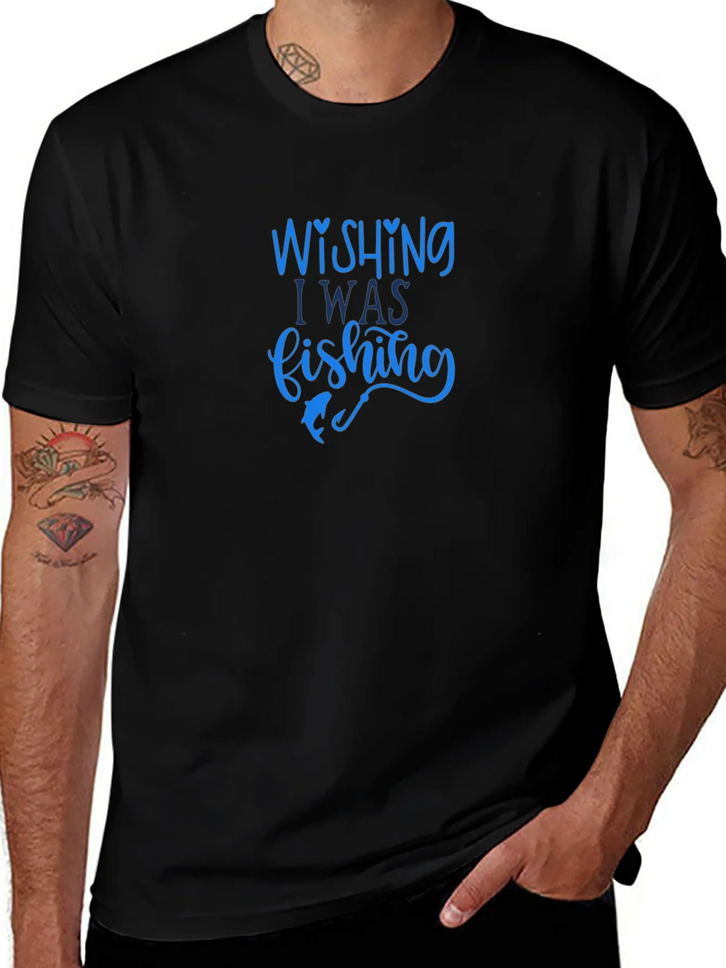 Wishing I Was Fishing T-Shirt - Black product image 1