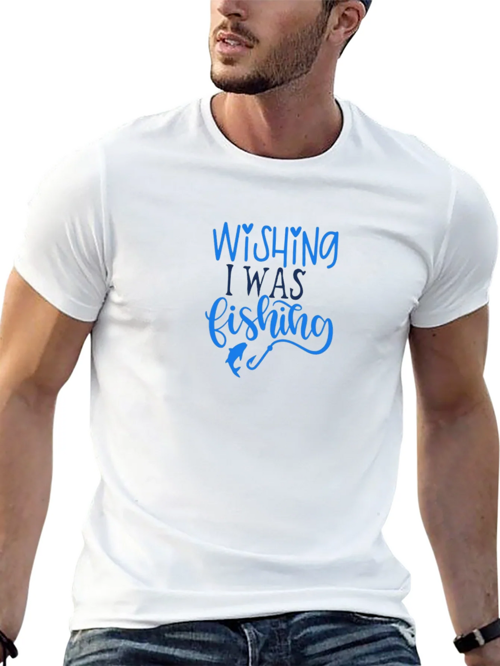 Wishing I Was Fishing T-Shirt - Black product image 4