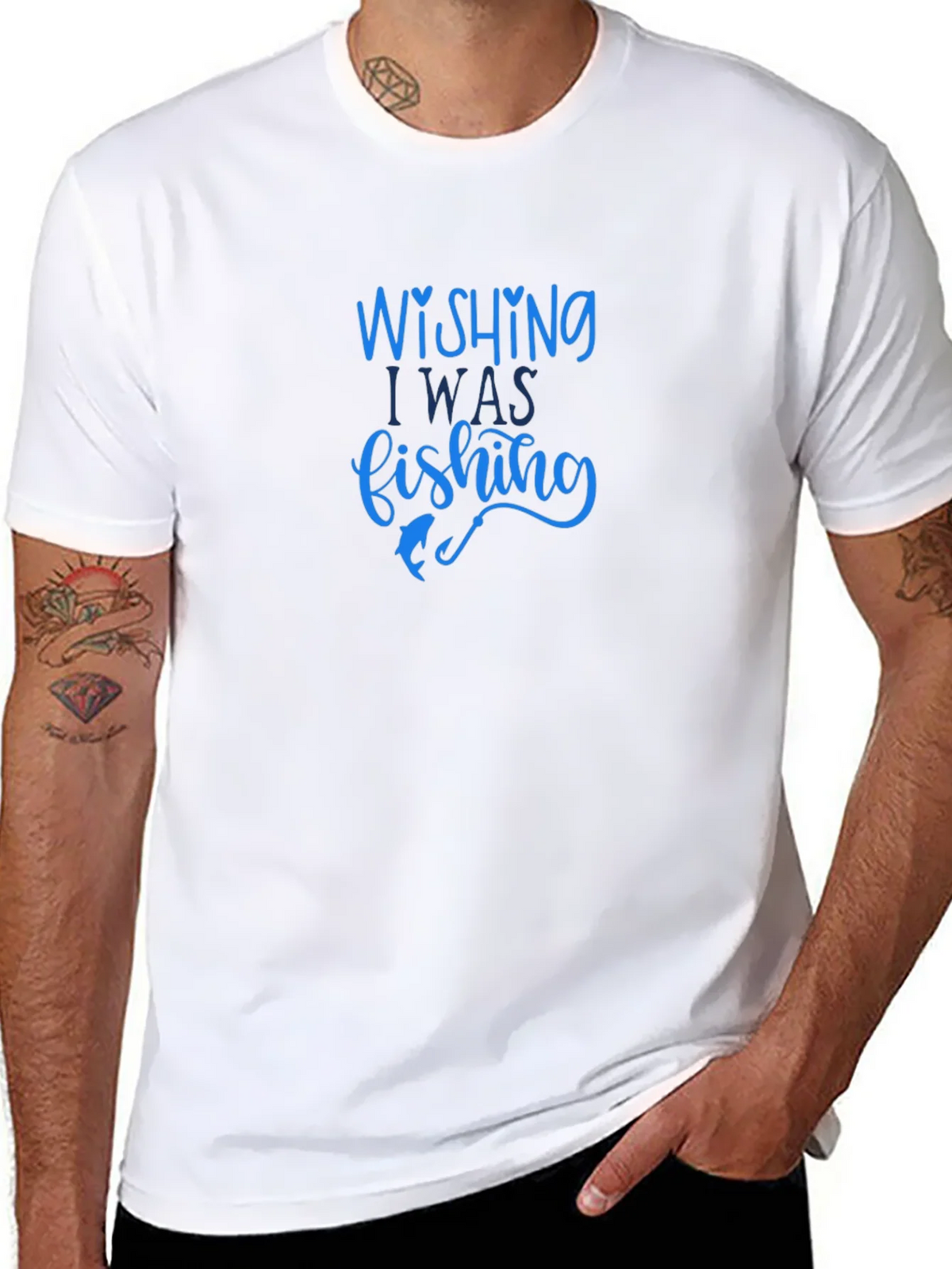 Wishing I Was Fishing T-Shirt - Black product image 2