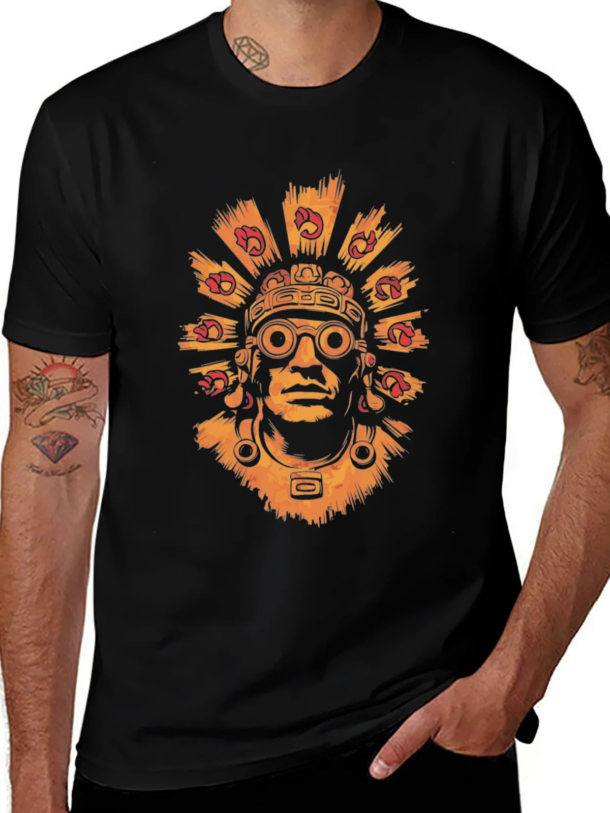 Aztec Warrior Graphic Tee - Stylish Black T-Shirt product image 1