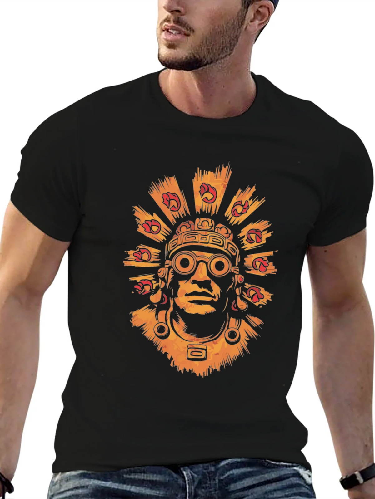 Aztec Warrior Graphic Tee - Stylish Black T-Shirt product image 6