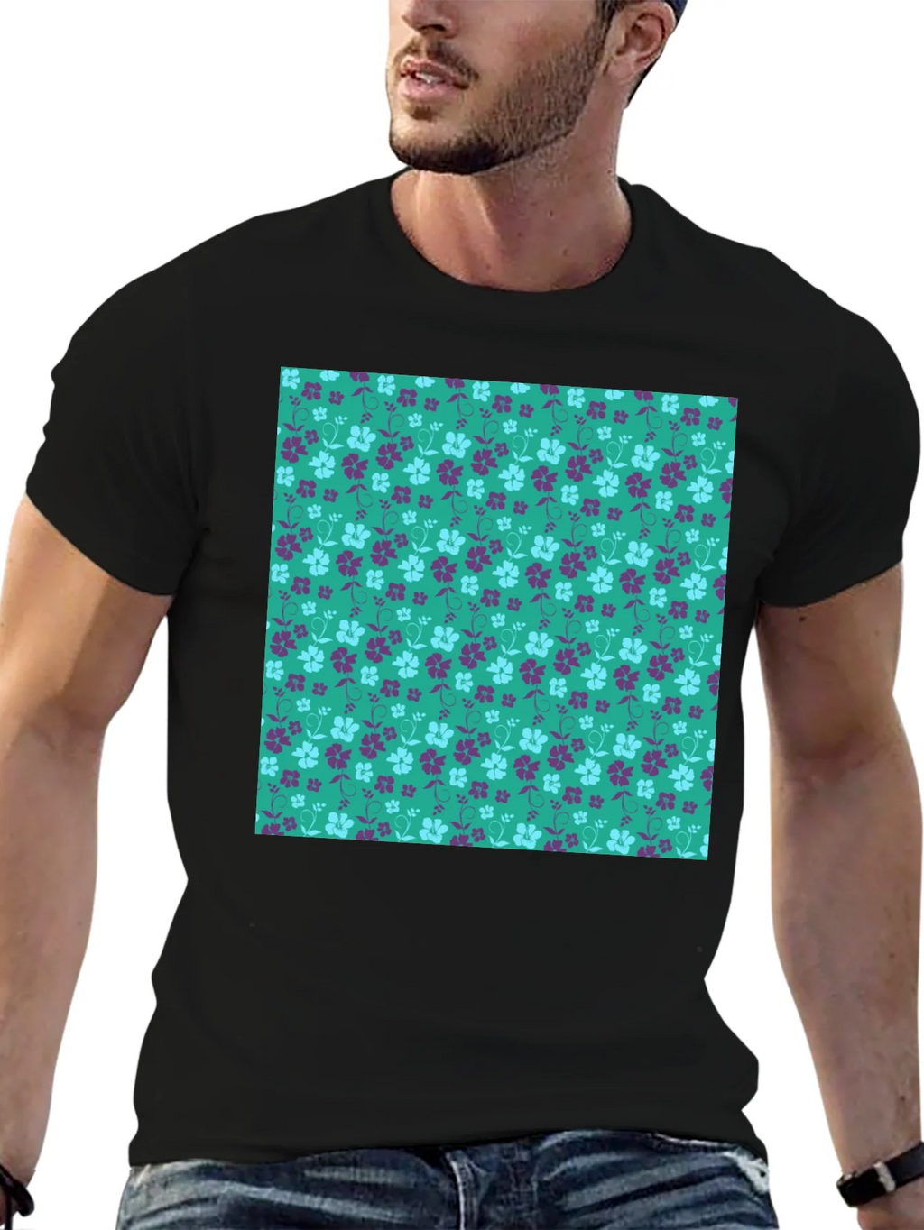 Floral Pattern Tee - Stylish Mens Black T-Shirt product image 4