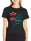 Stylish Black T-Shirt with Floral Graphic Print product image 1