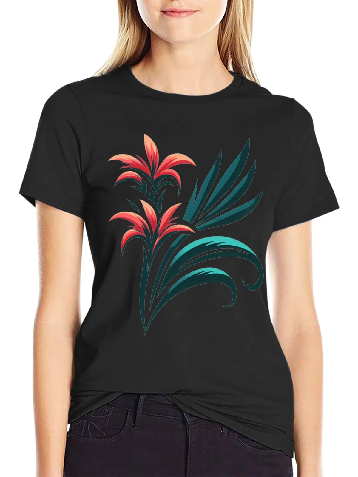 Stylish Black T-Shirt with Floral Graphic Print product image 1