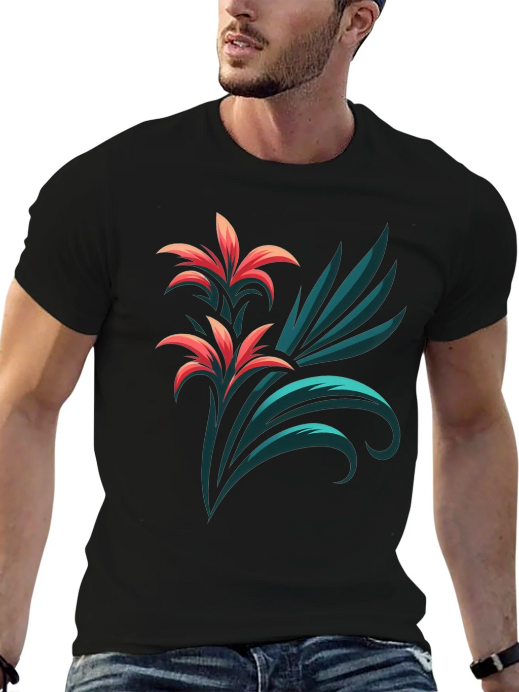 Stylish Black T-Shirt with Floral Graphic Print product image 4