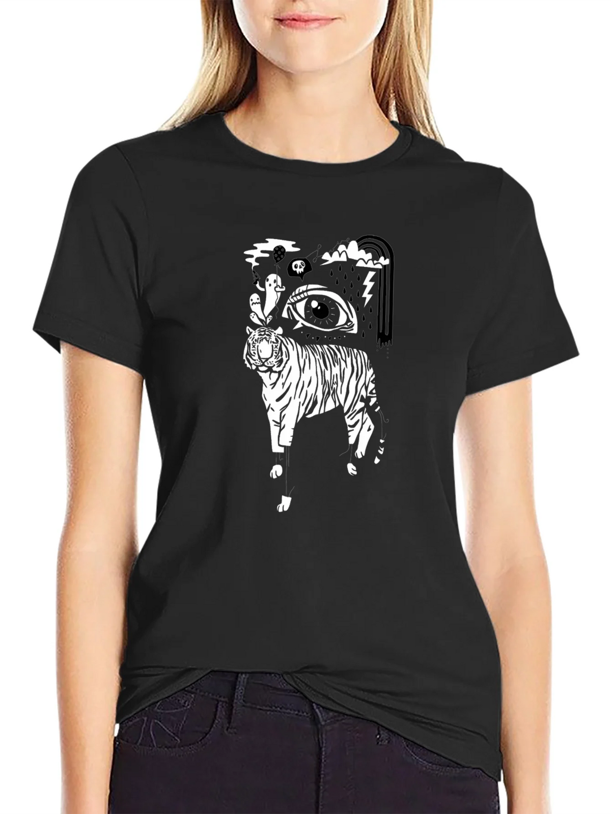 Black T-Shirt with Tiger Eye Graphic product image 2