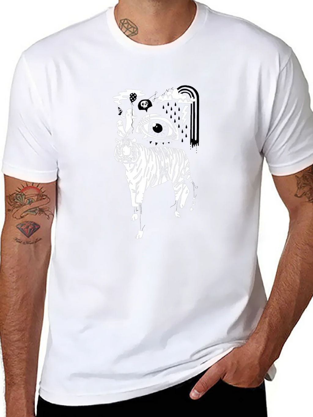 Black T-Shirt with Tiger Eye Graphic product image 6
