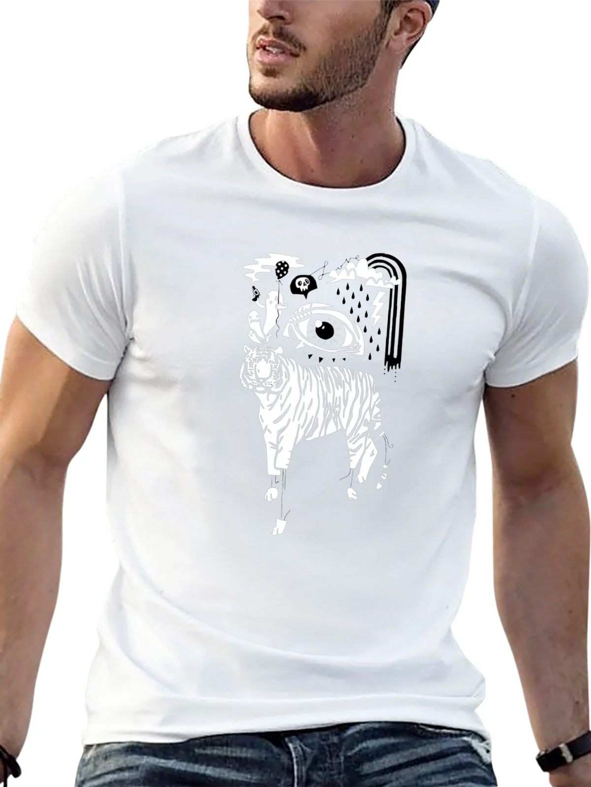 Black T-Shirt with Tiger Eye Graphic product image 11