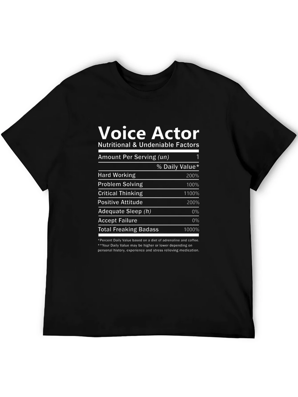 Voice Actor Nutritional Facts T-Shirt - Black product image 5