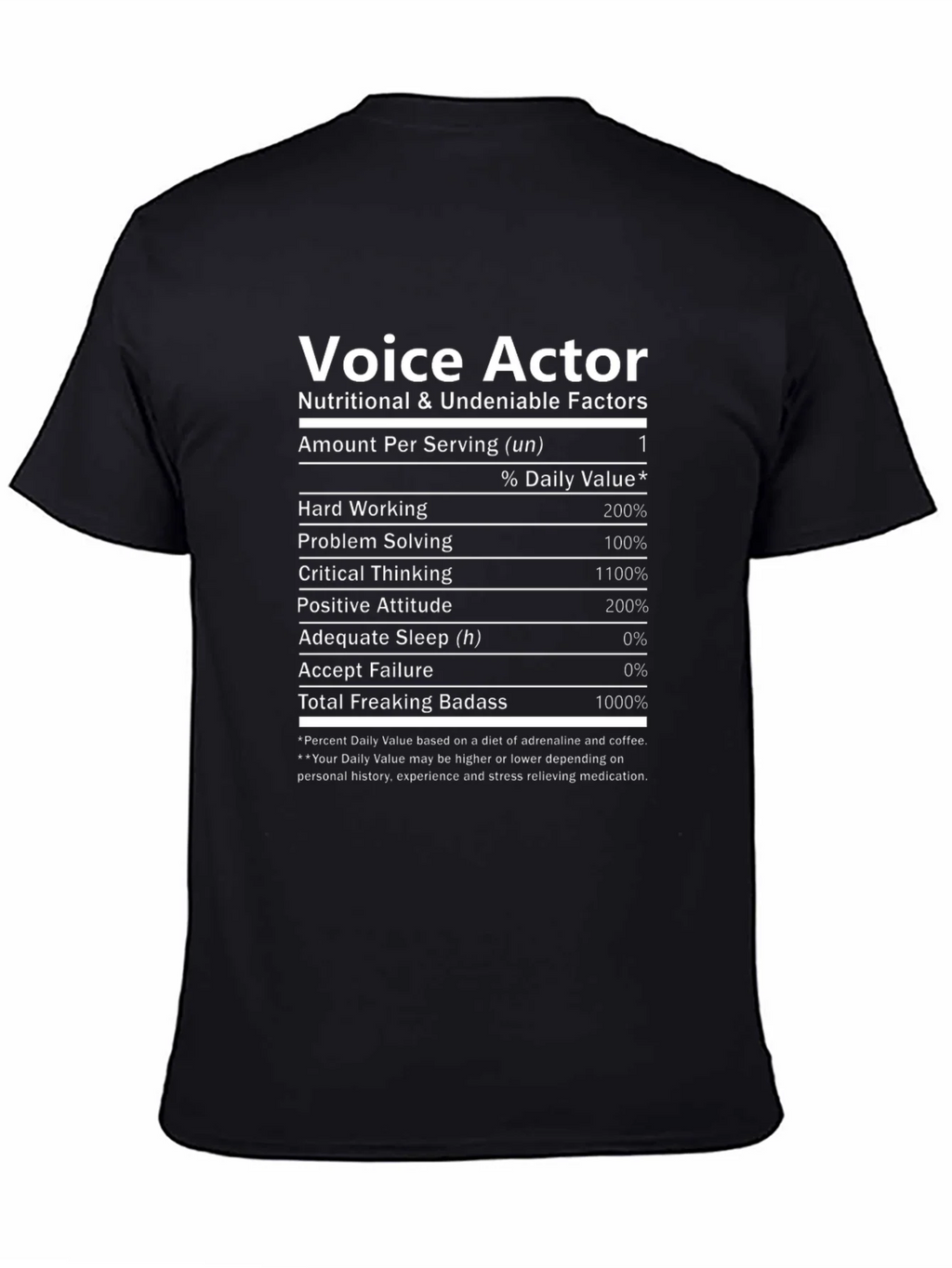 Voice Actor Nutritional Facts T-Shirt - Black product image 4