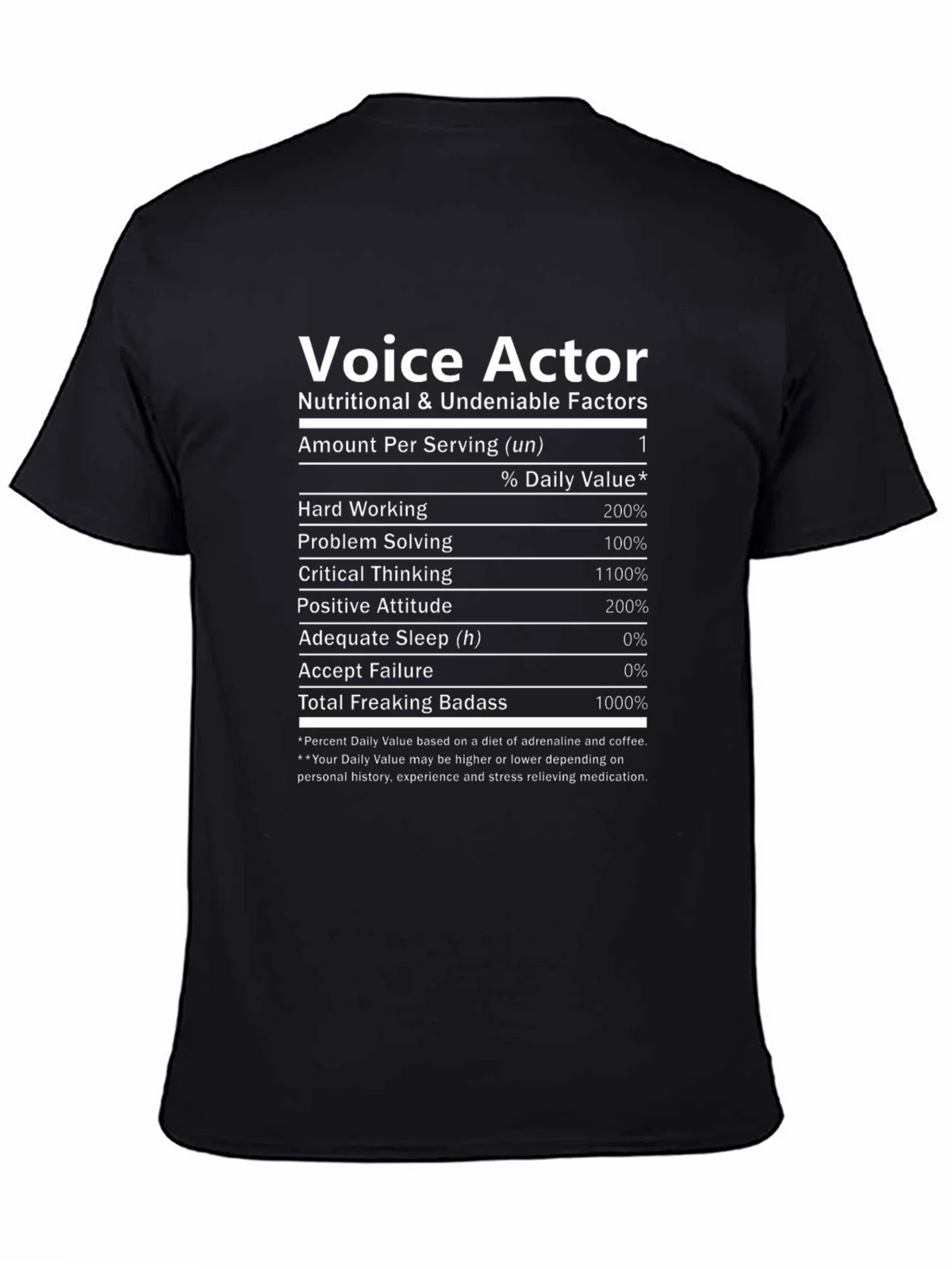 Voice Actor Nutritional Facts T-Shirt - Black product image 4